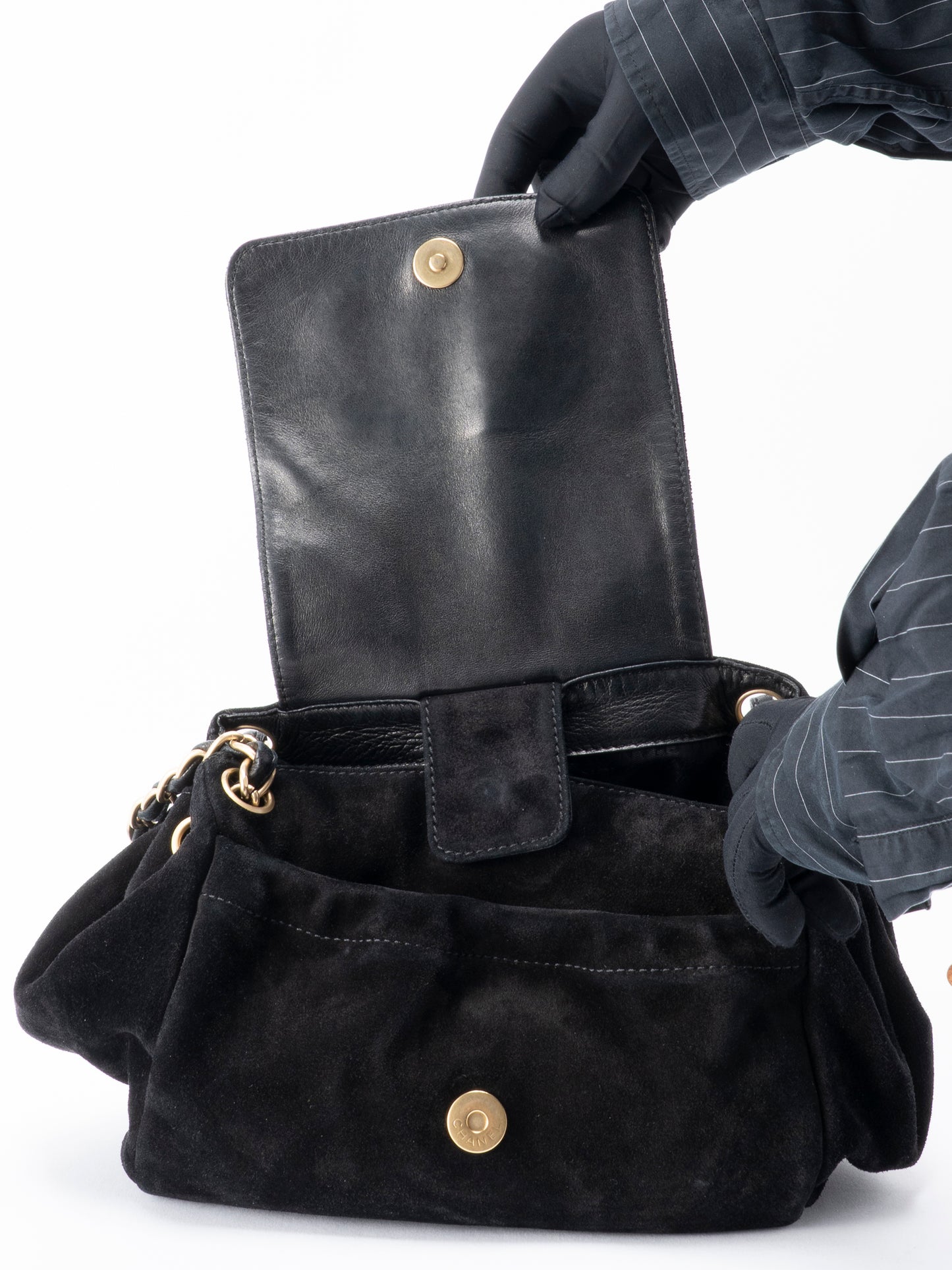 シャネル ココマーク チェーンショルダーバッグ スエード ブラック ゴールド金具