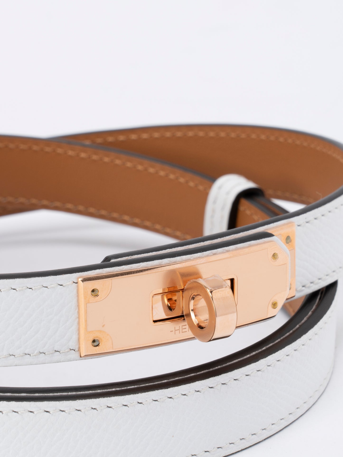 エルメス ケリー ベルト W刻:2024年 ブラン1 ピンクゴールド金具 新品