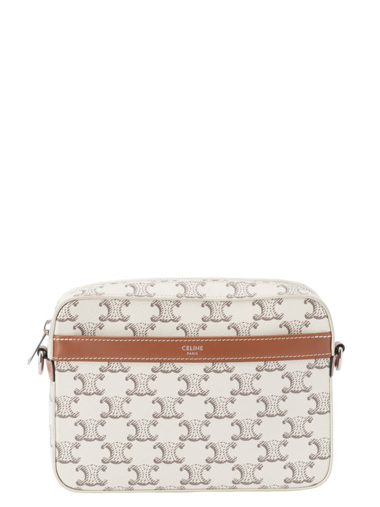 セリーヌ スモールメッセンジャーバッグ トリオンフキャンバス ホワイト シルバー金具