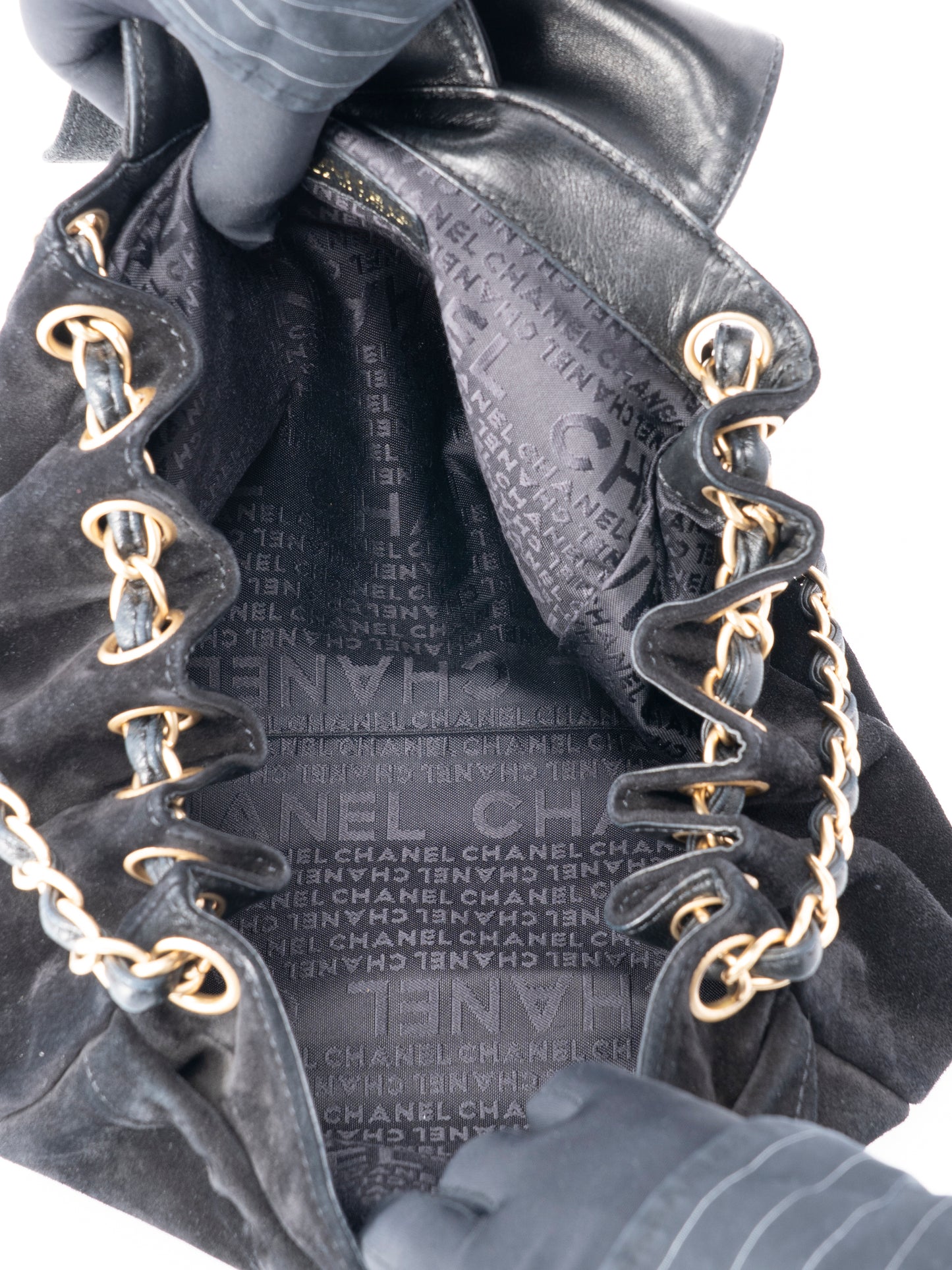 シャネル ココマーク チェーンショルダーバッグ スエード ブラック ゴールド金具