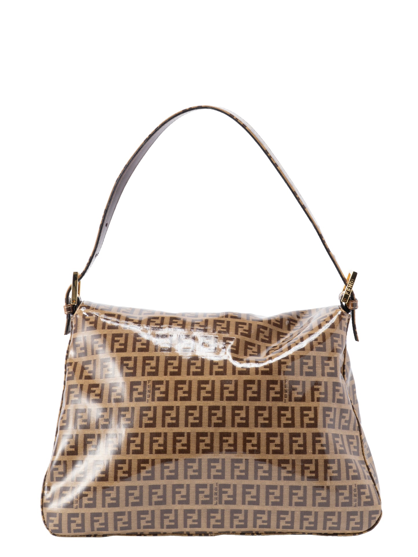 フェンディ ズッキーノ マンマバケット ショルダーバッグ コーティングキャンバス ブラウン ゴールド金具