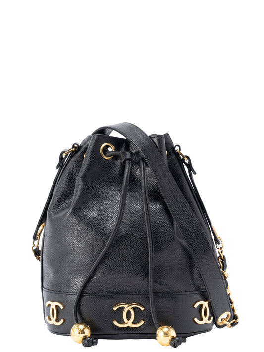 シャネル トリプルココ チェーンショルダーバッグ キャビアスキン ブラック ゴールド金具