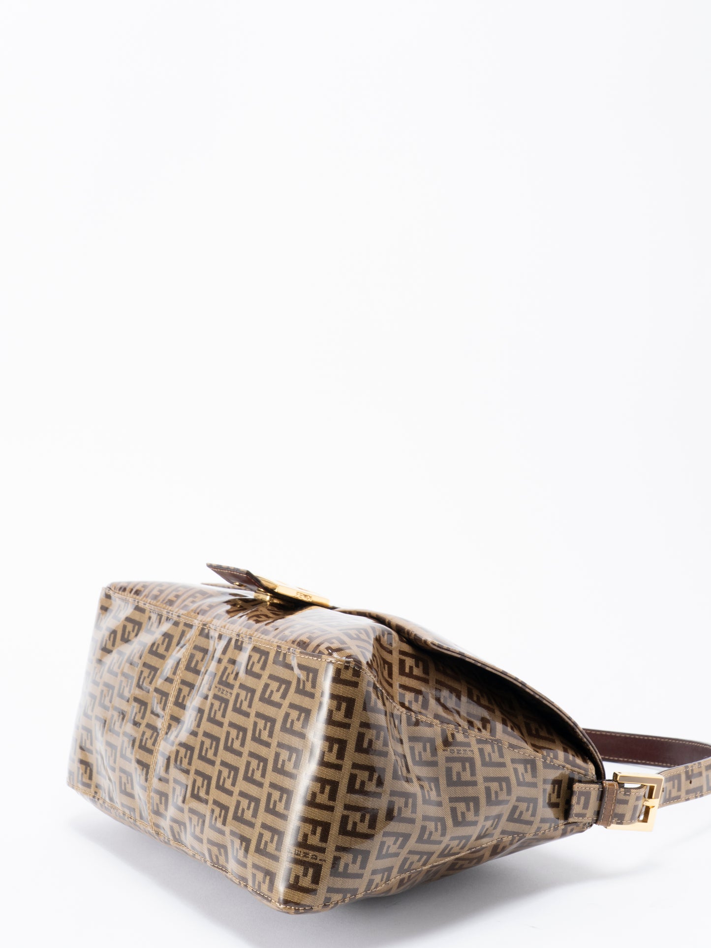 フェンディ ズッキーノ マンマバケット ショルダーバッグ コーティングキャンバス ブラウン ゴールド金具