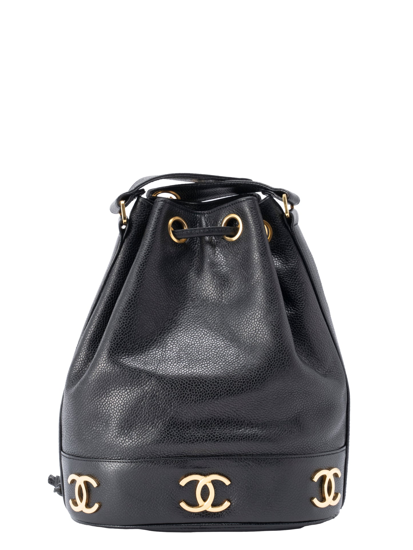 シャネル トリプルココ チェーンショルダーバッグ キャビアスキン ブラック ゴールド金具