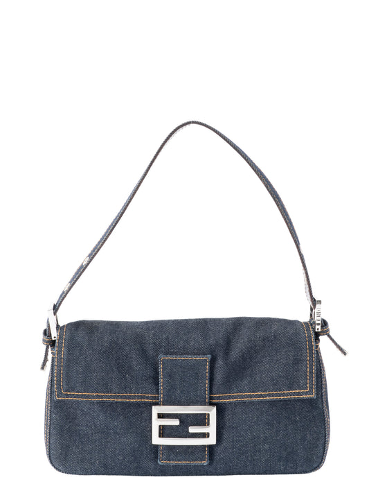フェンディ マンマバケット ショルダーバッグ デニム ネイビー シルバー金具