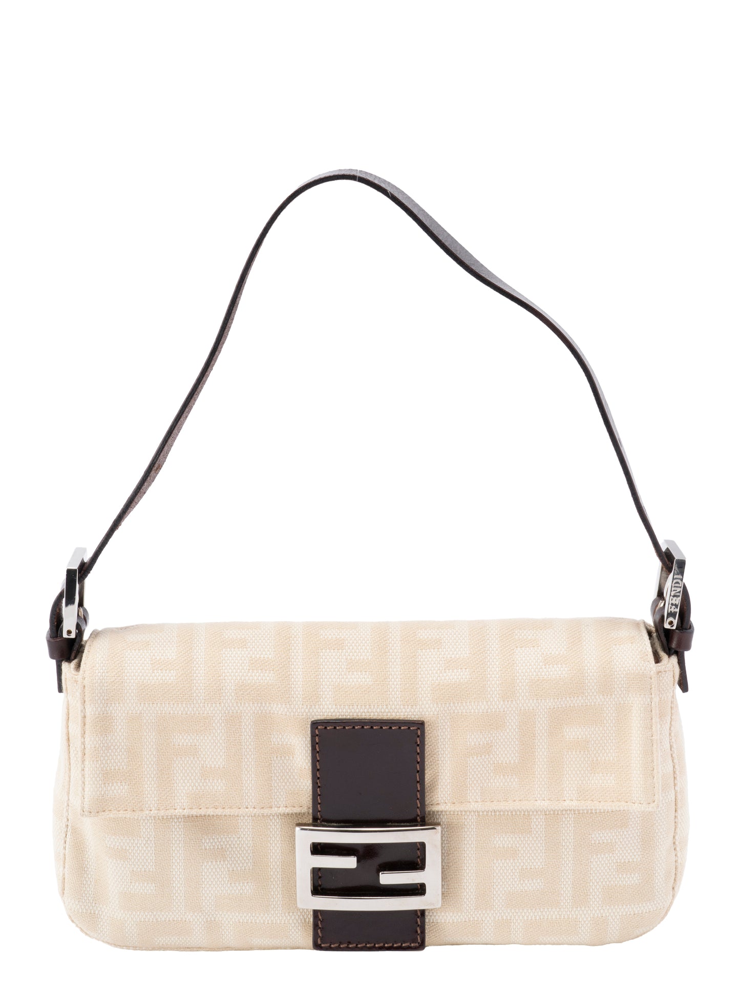 フェンディ ズッカ マンマバケット ショルダーバッグ キャンバス ベージュ シルバー金具