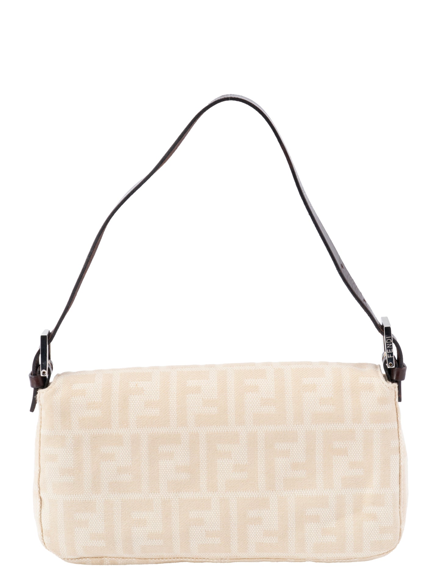 フェンディ ズッカ マンマバケット ショルダーバッグ キャンバス ベージュ シルバー金具