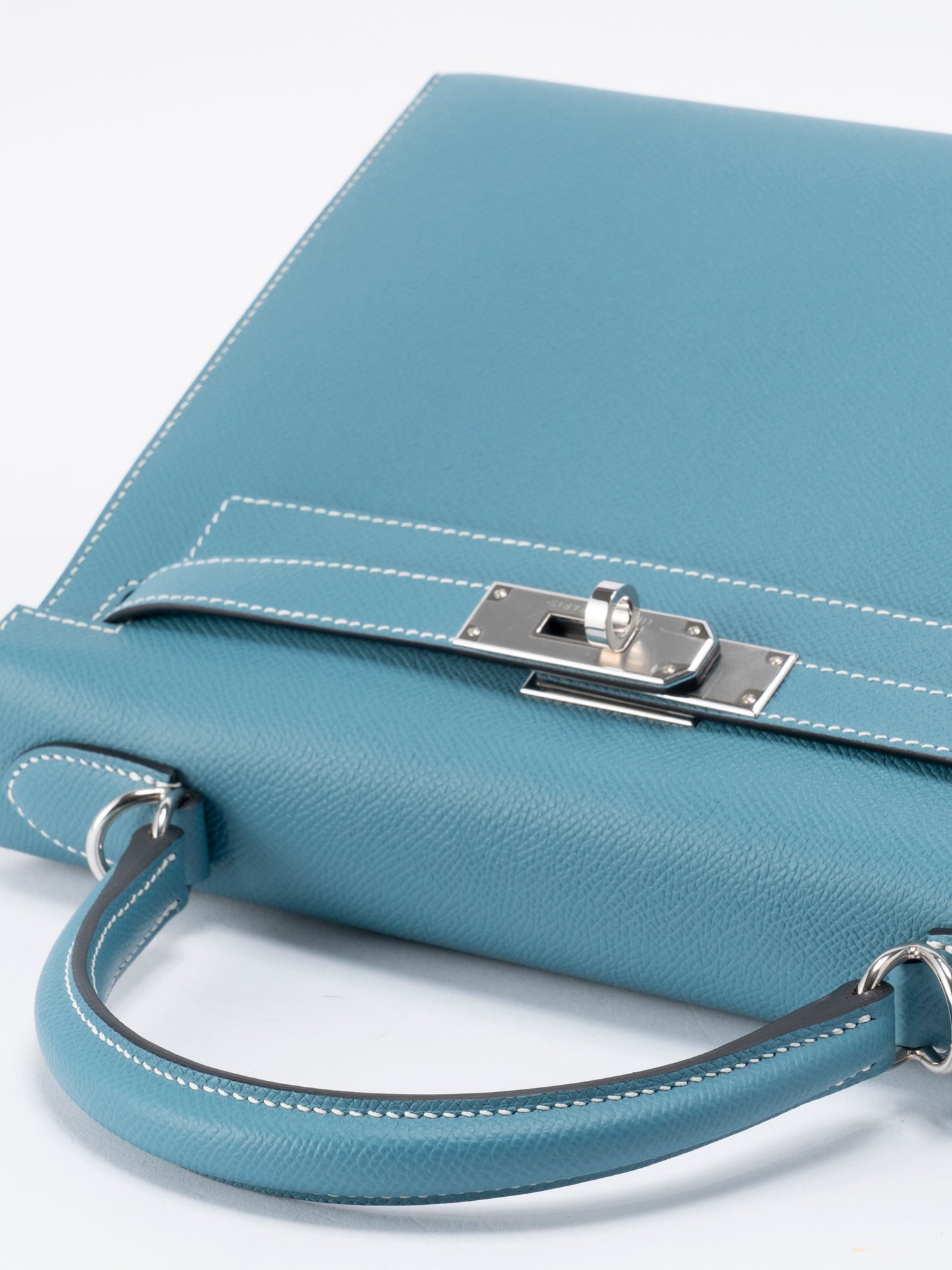 エルメス ケリー28 ハンドバッグ 外縫い W刻:2024年 エプソン ブルージーン75 シルバー金具 新品