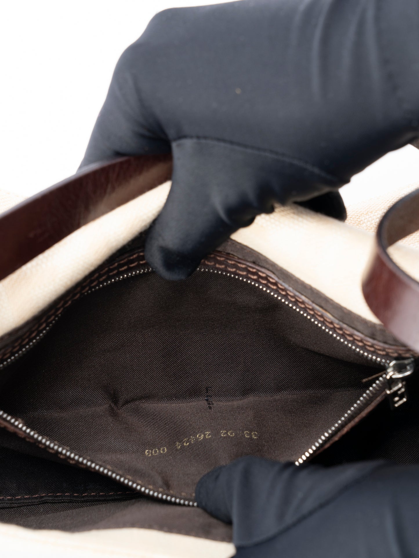 フェンディ ズッカ マンマバケット ショルダーバッグ キャンバス ベージュ シルバー金具