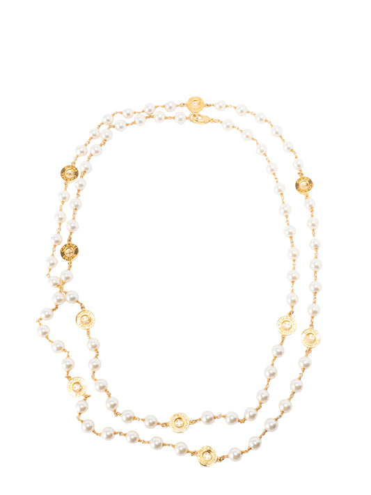 シャネル ボタン ネックレス パール×金メッキ ゴールド