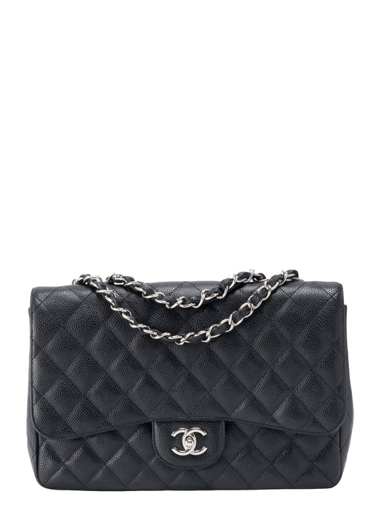 シャネル デカマトラッセ30 チェーンショルダーバッグ キャビアスキン ブラック シルバー金具