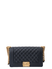 Chanel Boy Chanel Chain Shoulder Bag Caviar Skin Black Gold Hardware