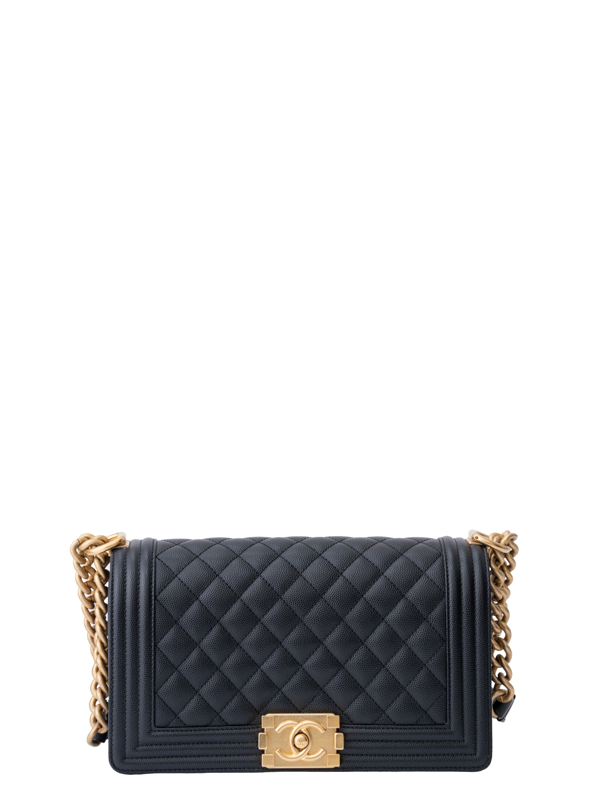 Chanel Boy Chanel Chain Shoulder Bag Caviar Skin Black Gold Hardware