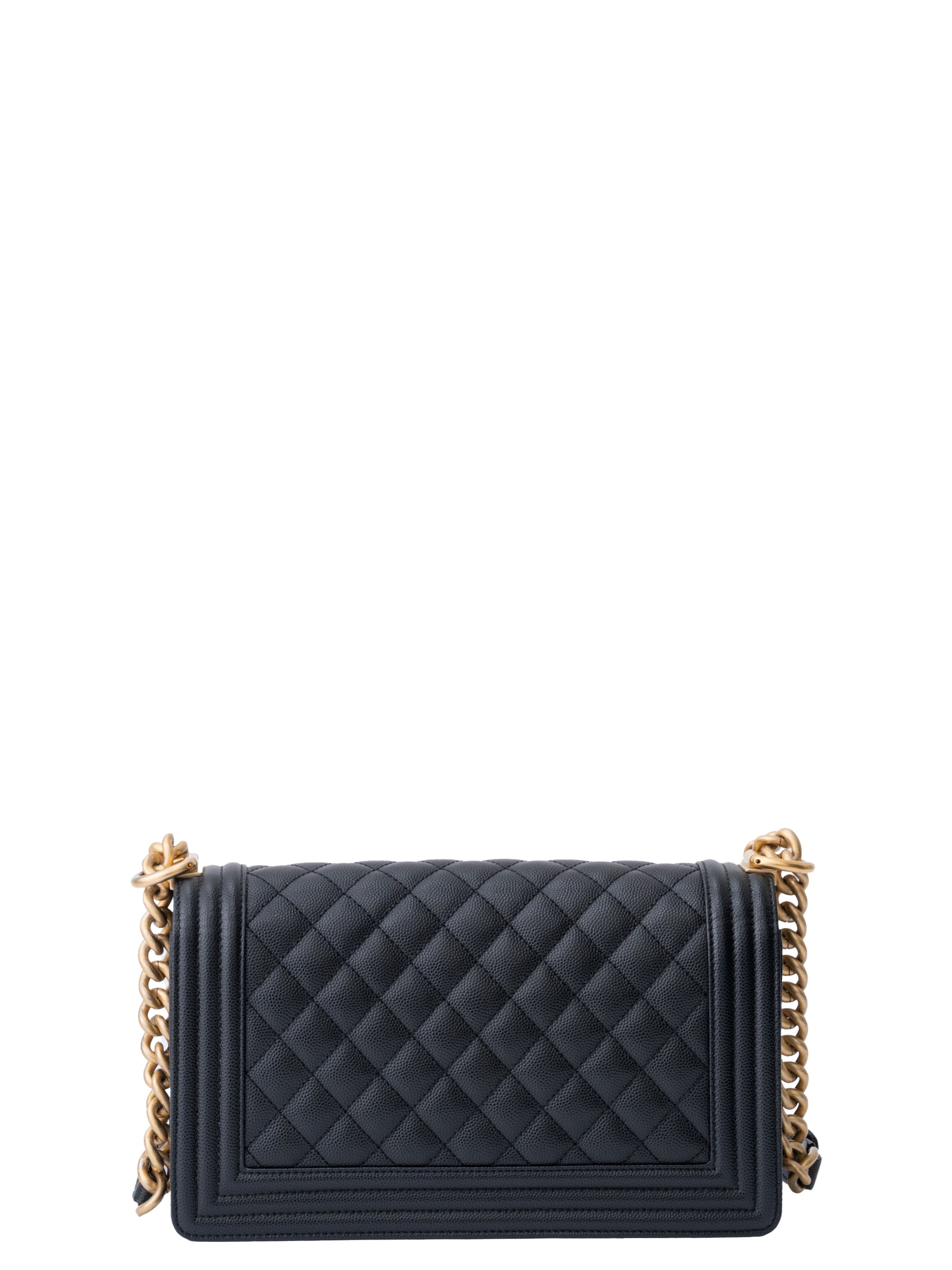 Chanel Boy Chanel Chain Shoulder Bag Caviar Skin Black Gold Hardware