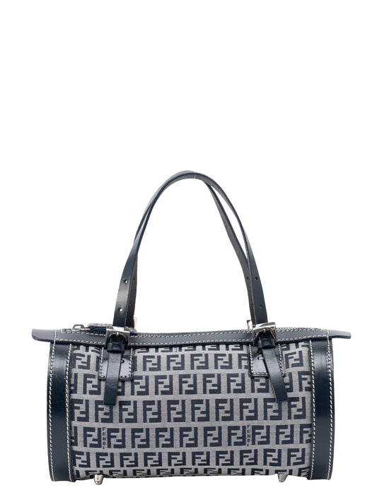 フェンディ ズッキーノ ハンドバッグ キャンバス ネイビー シルバー金具