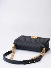 Chanel Boy Chanel Chain Shoulder Bag Caviar Skin Black Gold Hardware