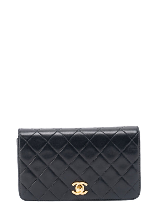 シャネル ターンロック フルフラップ チェーンショルダーバッグ ラムスキン ブラック ゴールド金具