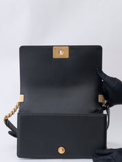 Chanel Boy Chanel Chain Shoulder Bag Caviar Skin Black Gold Hardware
