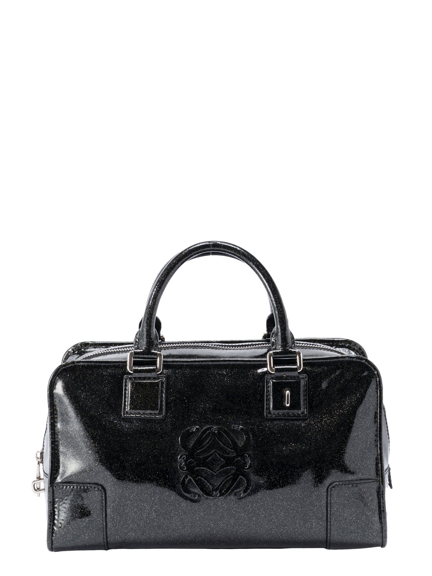 ロエベ アマソナ28 ハンドバッグ パテントレザー ブラック シルバー金具