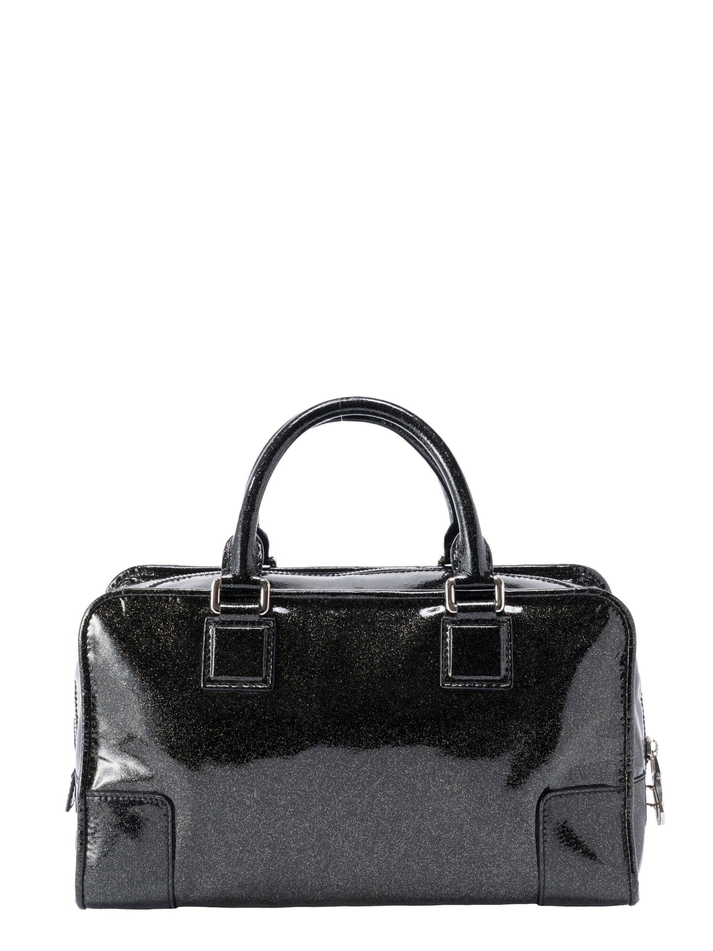 ロエベ アマソナ28 ハンドバッグ パテントレザー ブラック シルバー金具