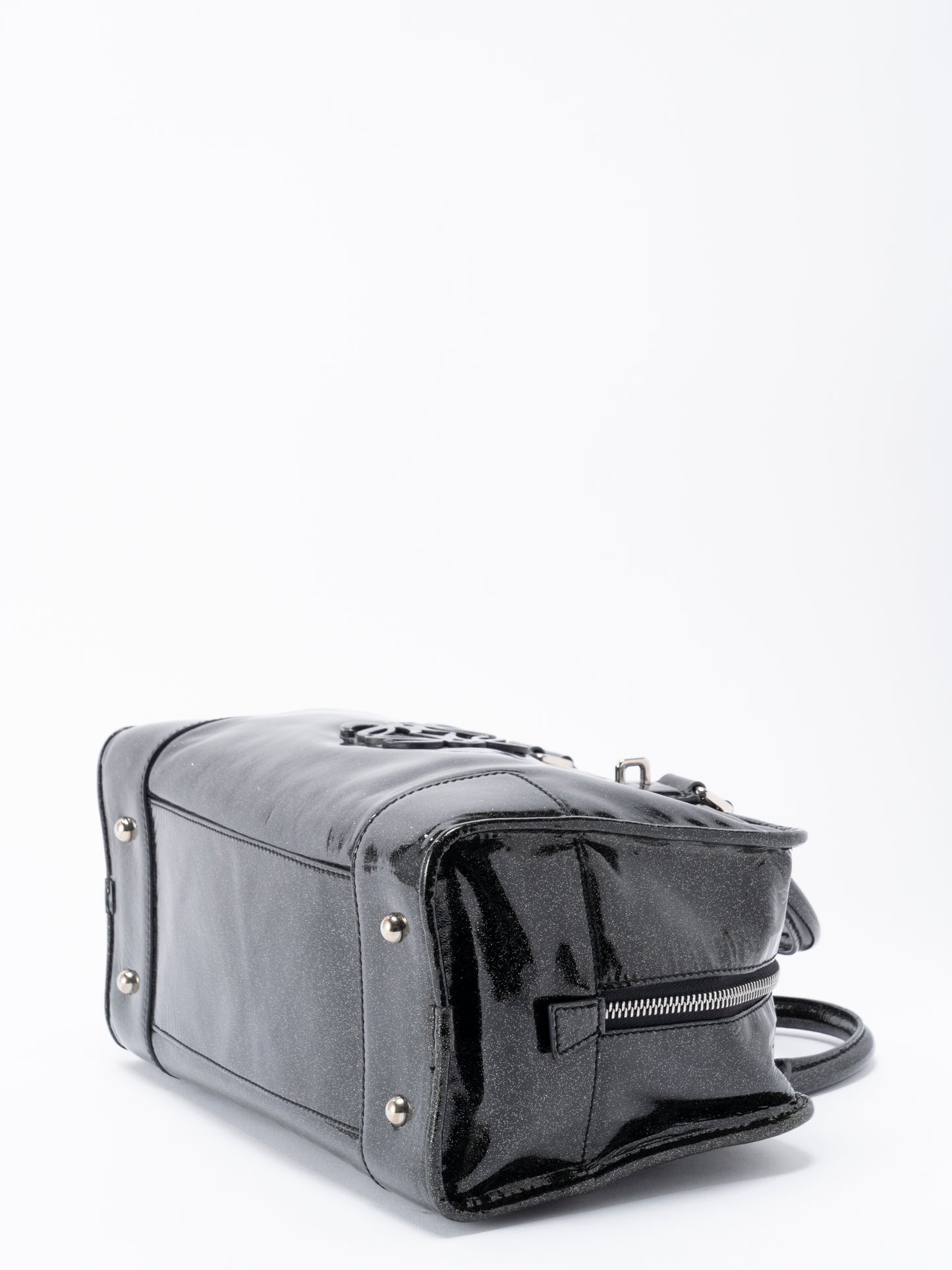 ロエベ アマソナ28 ハンドバッグ パテントレザー ブラック シルバー金具