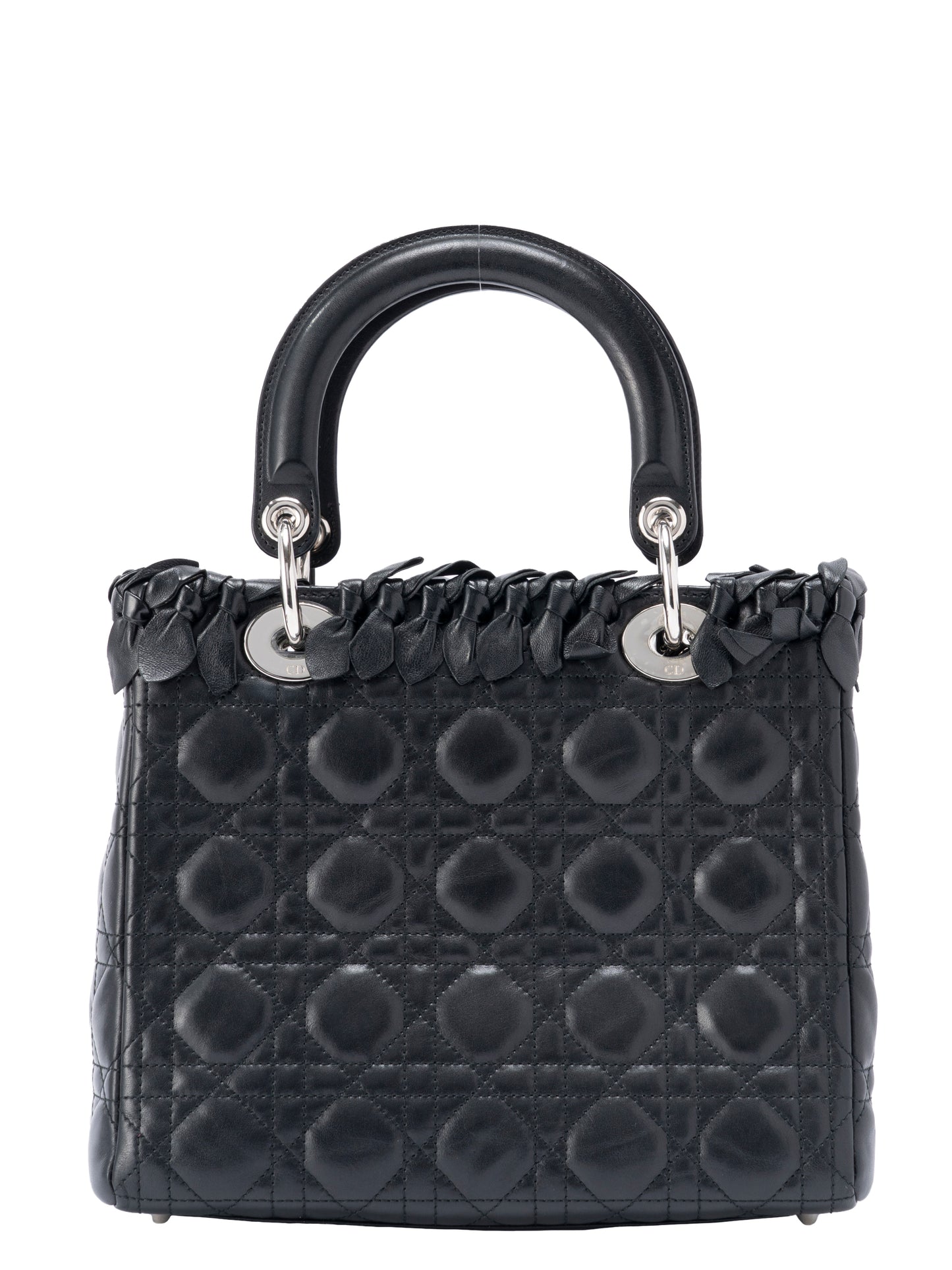 ディオール レディディオール カナージュ ミディアム ハンドバッグ レザー ブラック シルバー金具