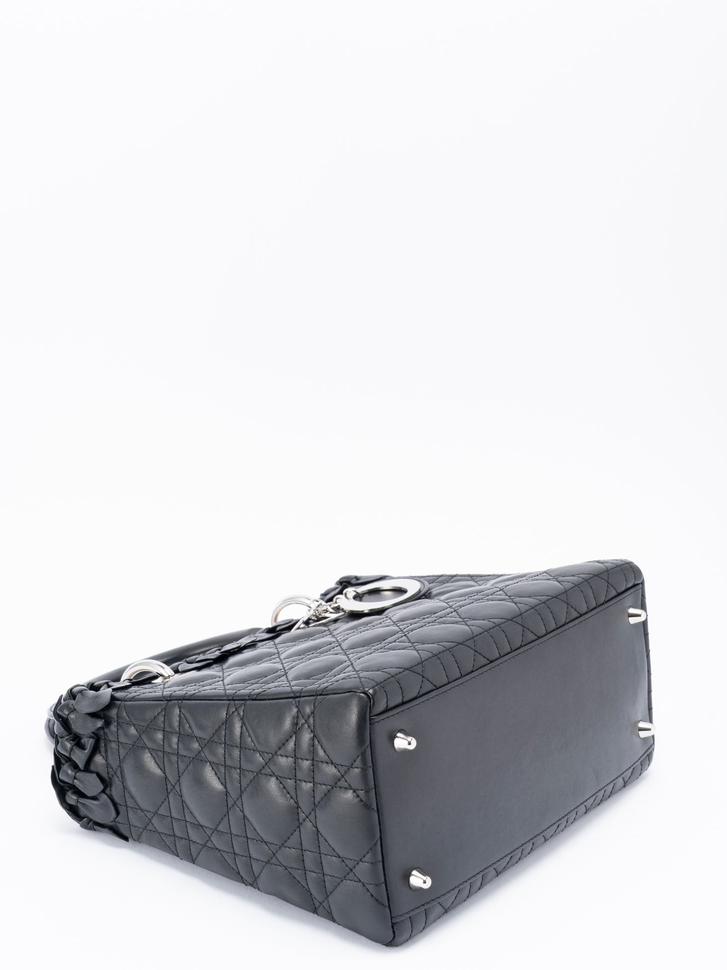 ディオール レディディオール カナージュ ミディアム ハンドバッグ レザー ブラック シルバー金具