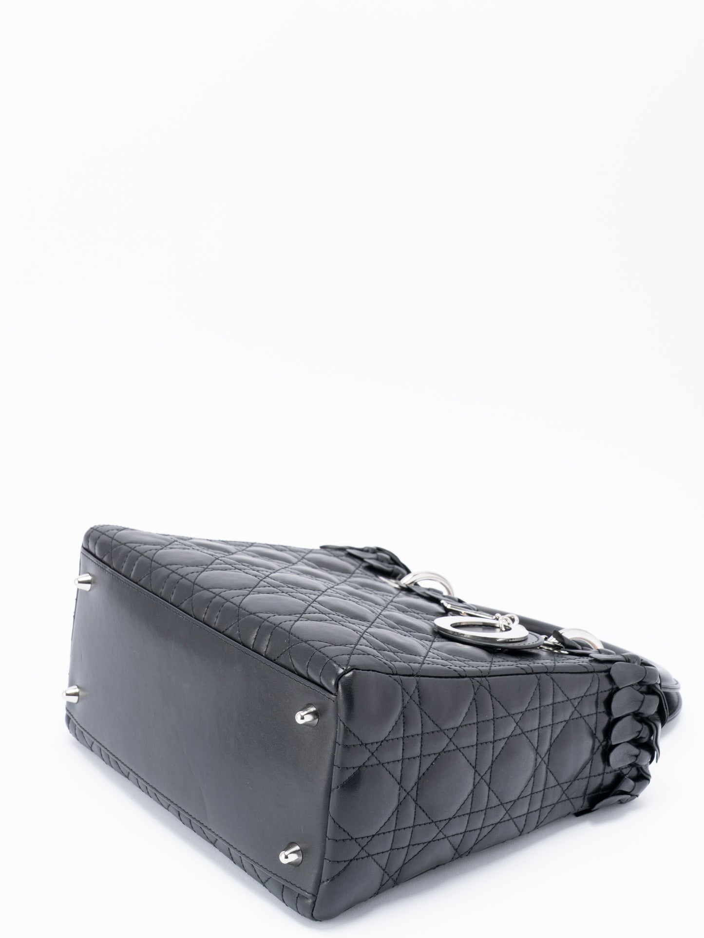 ディオール レディディオール カナージュ ミディアム ハンドバッグ レザー ブラック シルバー金具