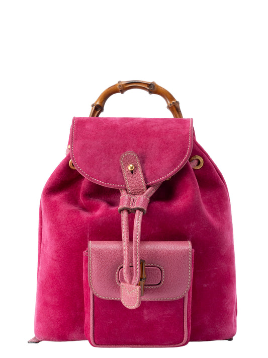 グッチ バンブー リュックサック スエード ピンク ゴールド金具