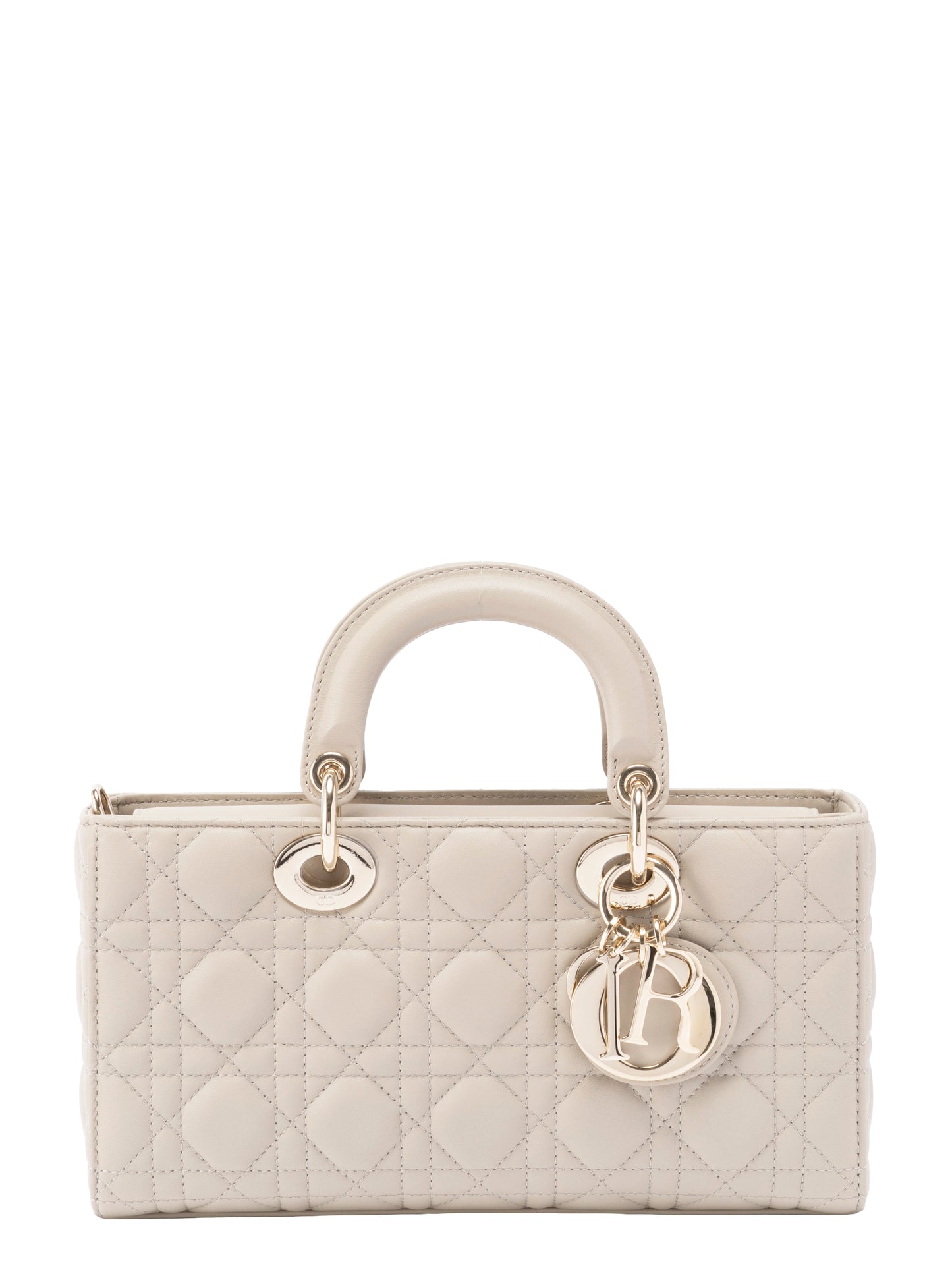 ディオール レディディオール D-Joy カナージュ 2WAYハンドバッグ レザー ベージュ ゴールド金具