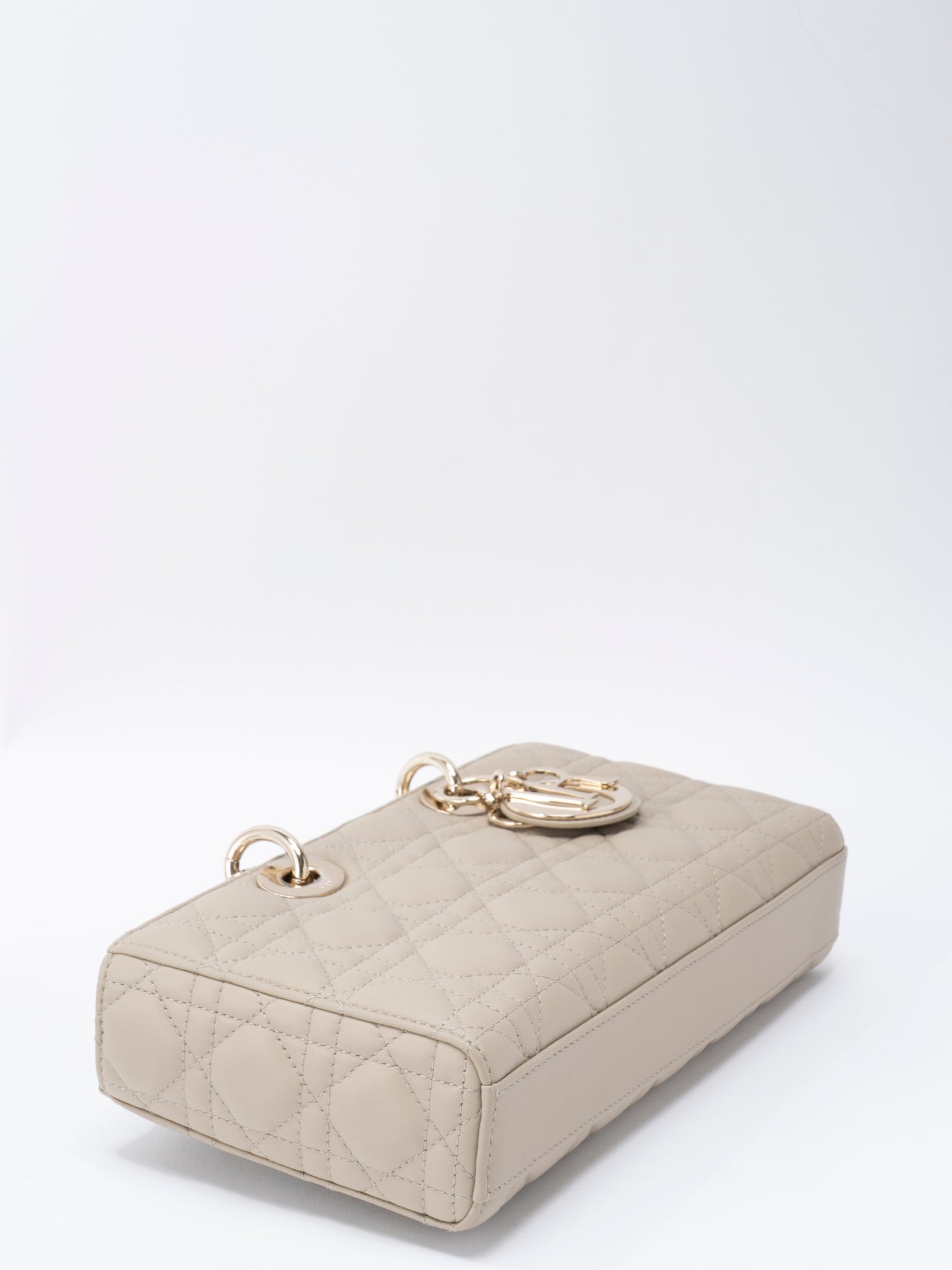 ディオール レディディオール D-Joy カナージュ 2WAYハンドバッグ レザー ベージュ ゴールド金具