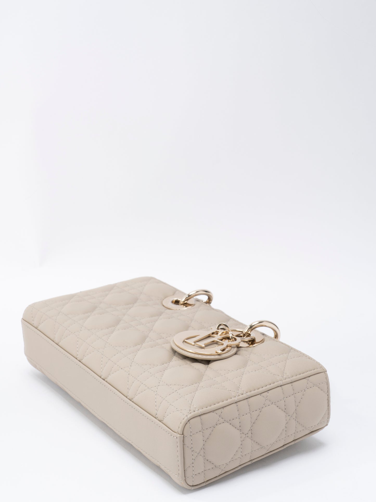 ディオール レディディオール D-Joy カナージュ 2WAYハンドバッグ レザー ベージュ ゴールド金具