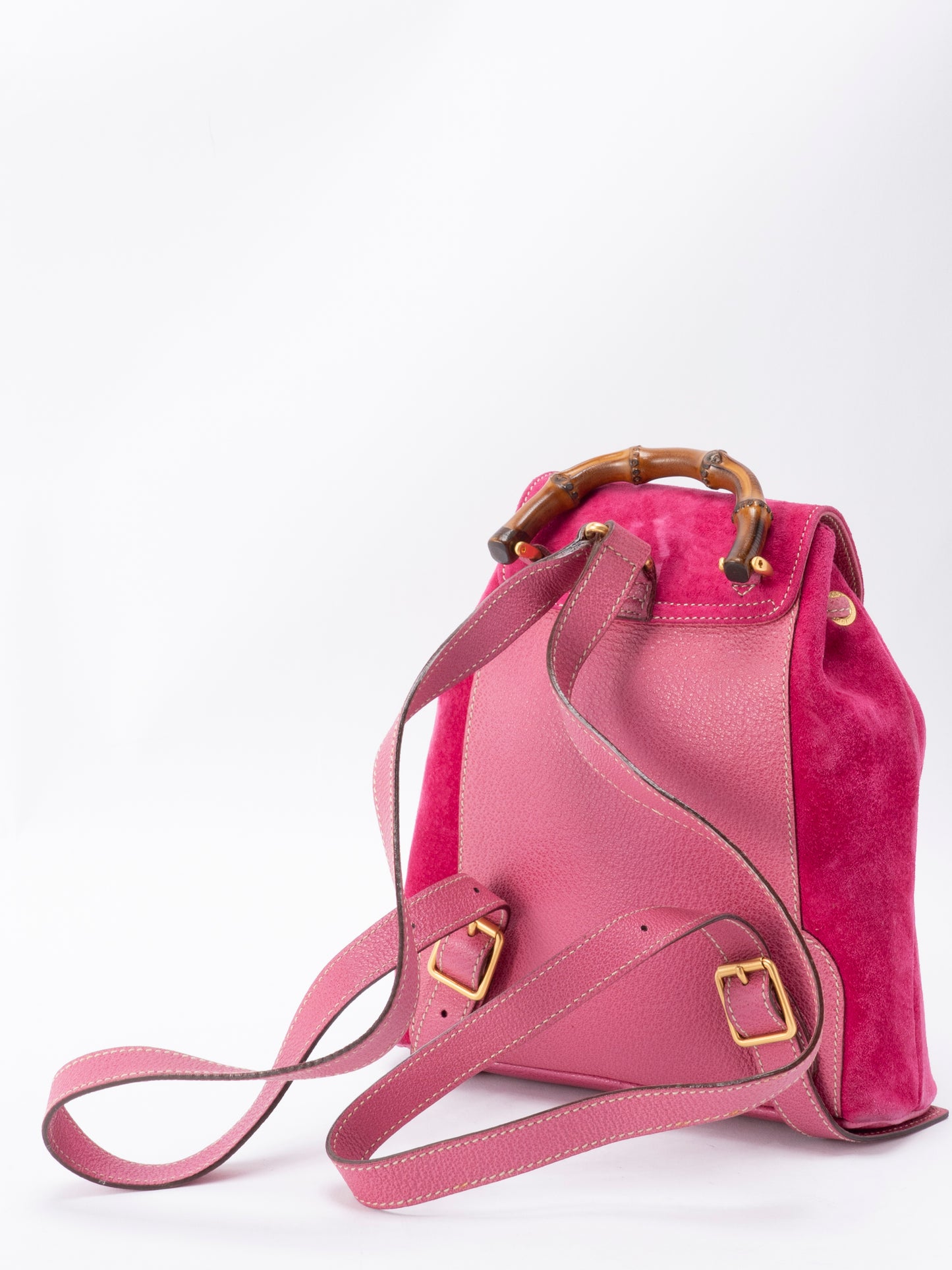 グッチ バンブー リュックサック スエード ピンク ゴールド金具