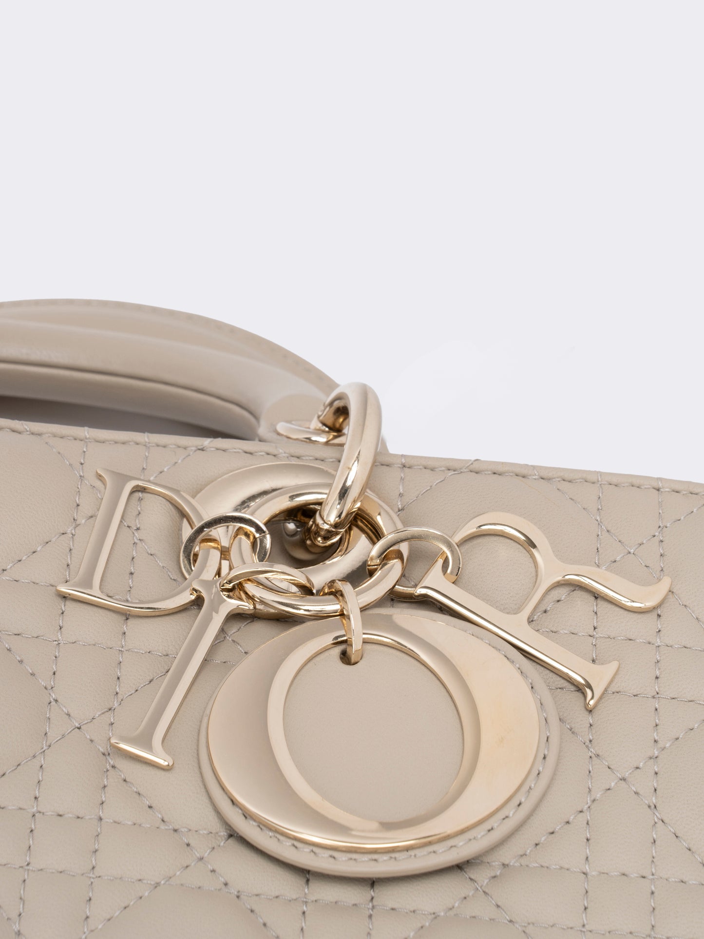 ディオール レディディオール D-Joy カナージュ 2WAYハンドバッグ レザー ベージュ ゴールド金具