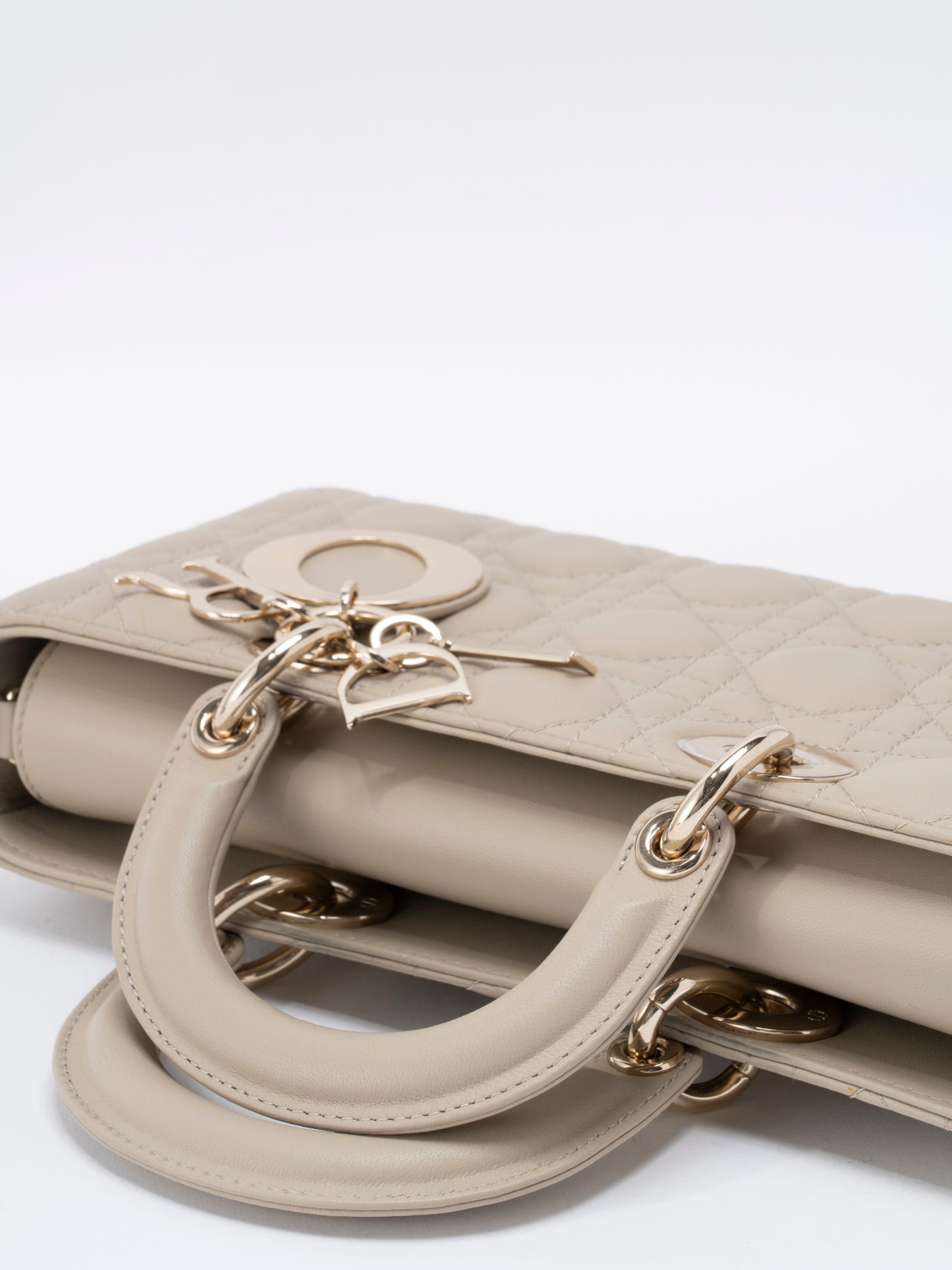 ディオール レディディオール D-Joy カナージュ 2WAYハンドバッグ レザー ベージュ ゴールド金具