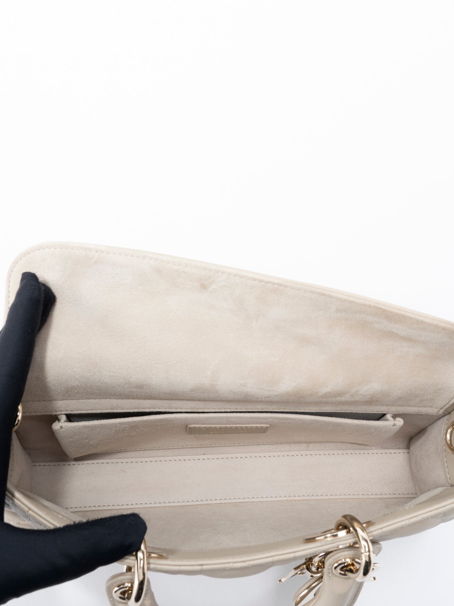 ディオール レディディオール D-Joy カナージュ 2WAYハンドバッグ レザー ベージュ ゴールド金具