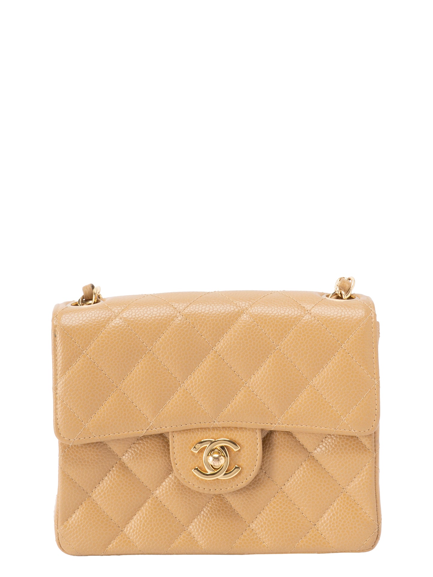 シャネル ミニマトラッセ17 チェーンショルダーバッグ キャビアスキン ベージュ ゴールド金具