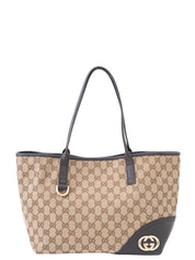 Gucci GG Canvas New Britt Tote Bag Brown Gold Hardware