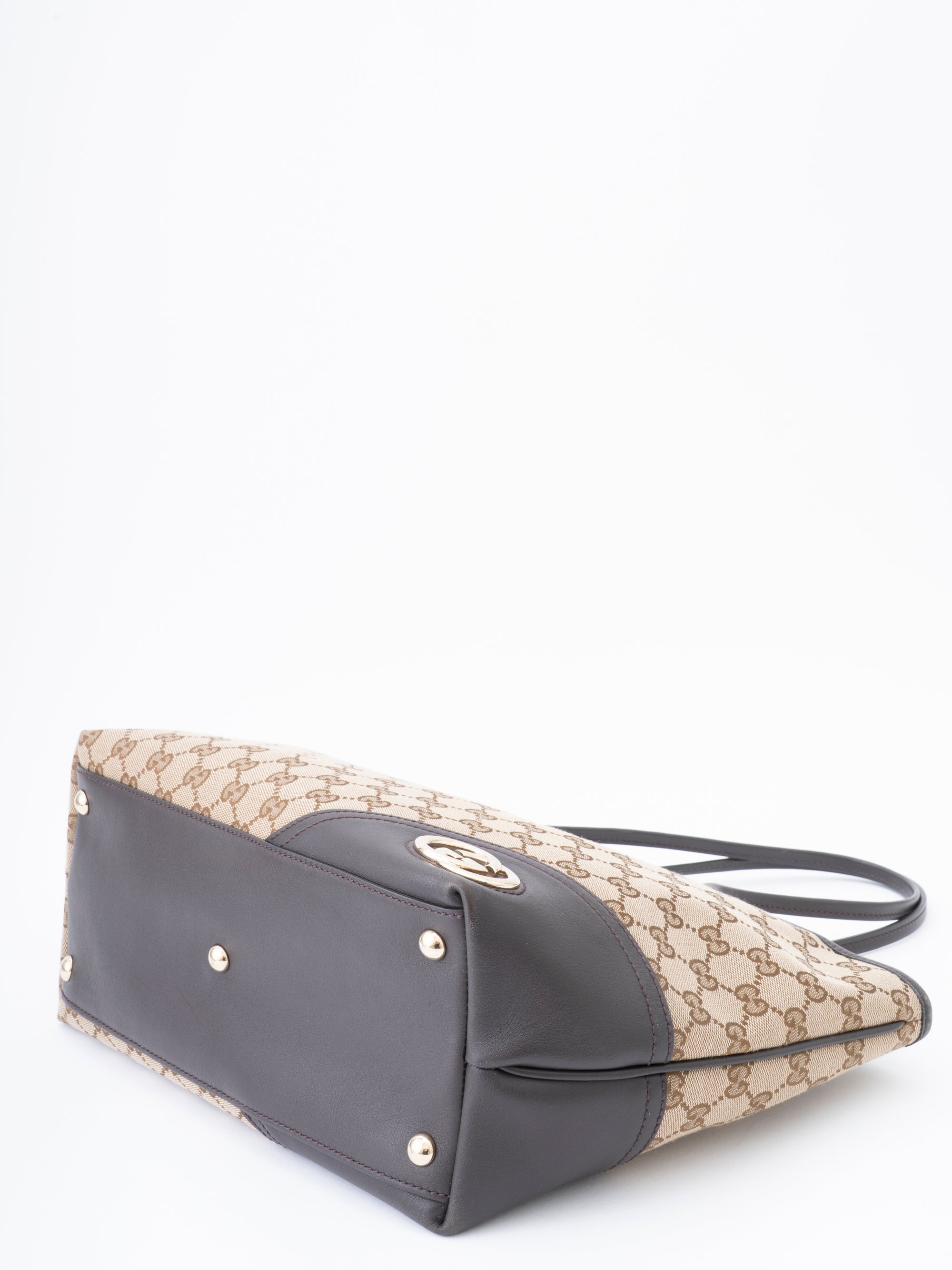 Gucci GG Canvas New Britt Tote Bag Brown Gold Hardware