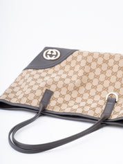 Gucci GG Canvas New Britt Tote Bag Brown Gold Hardware
