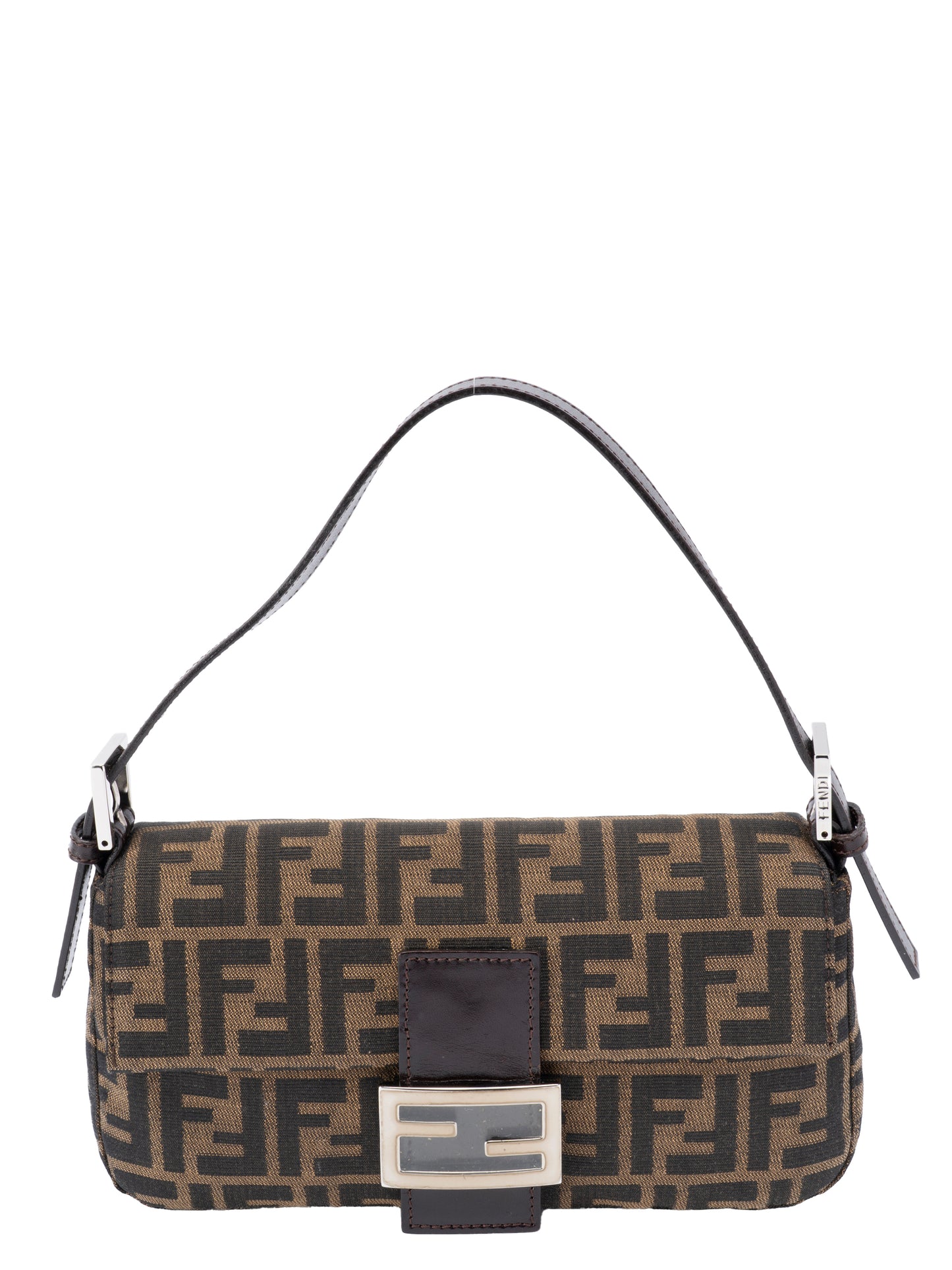 フェンディ ズッカ マンマバケット ショルダーバッグ キャンバス ブラウン シルバー金具