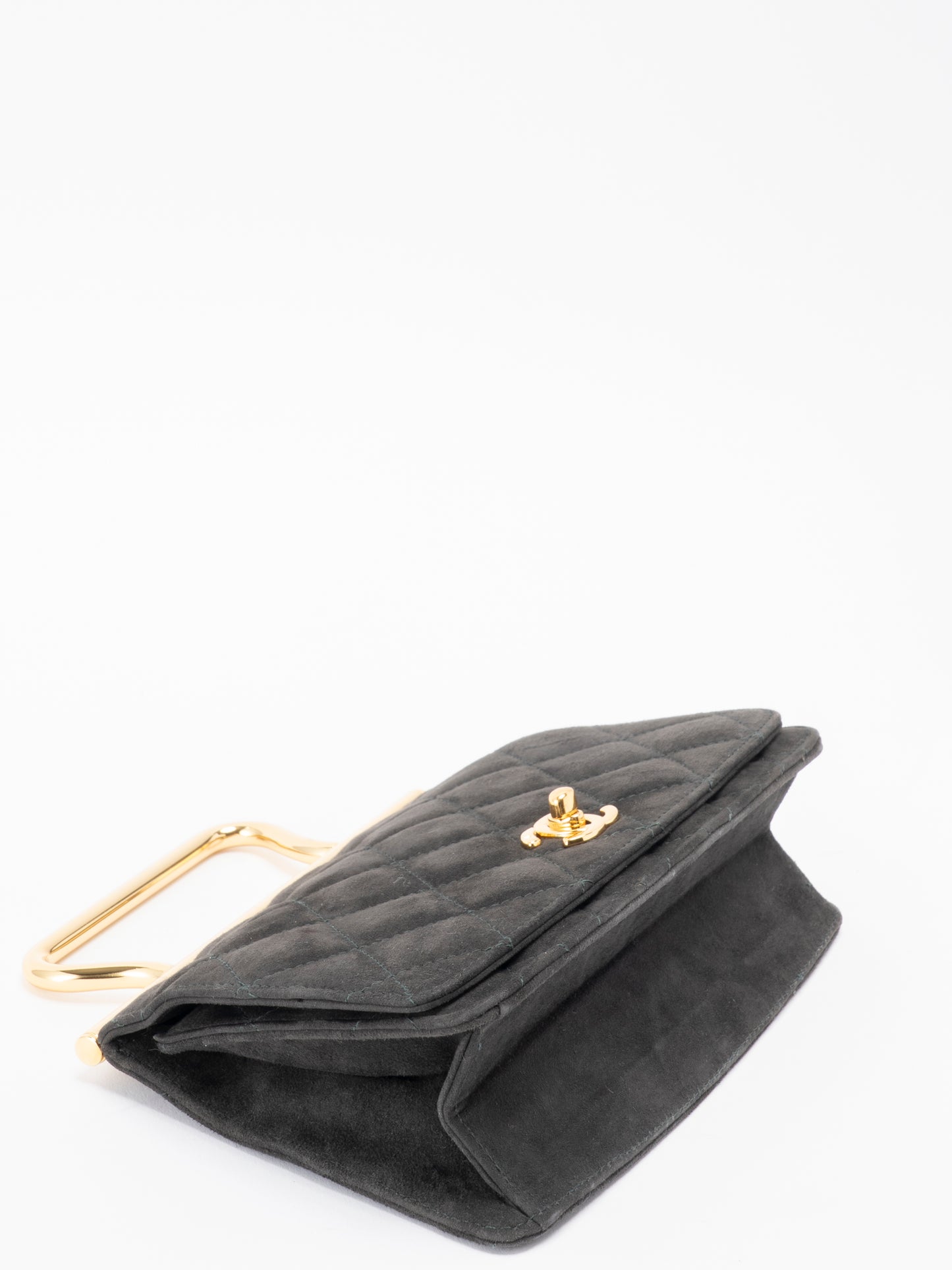 シャネル マトラッセ トップハンドルバッグ スエード グレー ゴールド金具