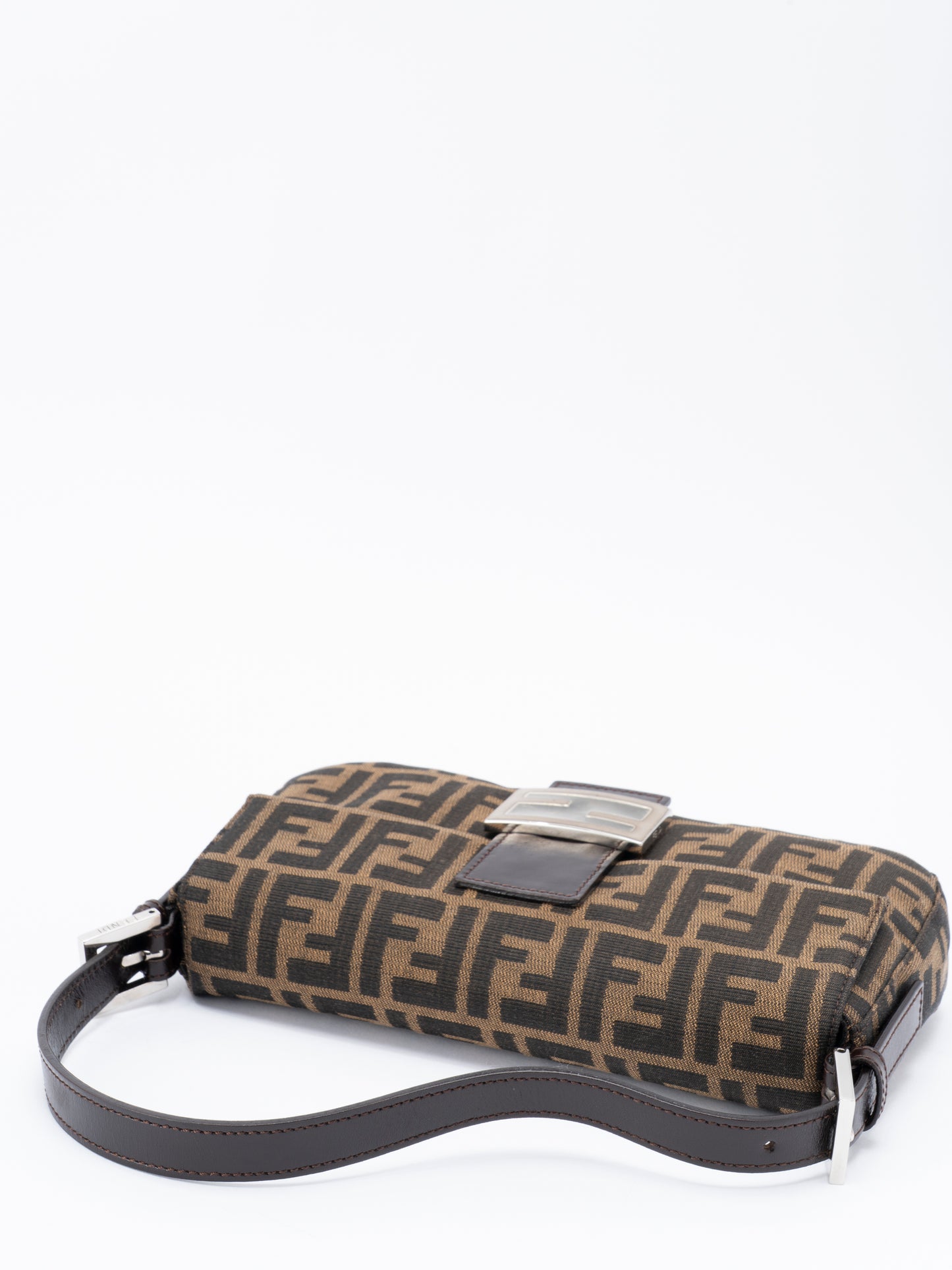 フェンディ ズッカ マンマバケット ショルダーバッグ キャンバス ブラウン シルバー金具