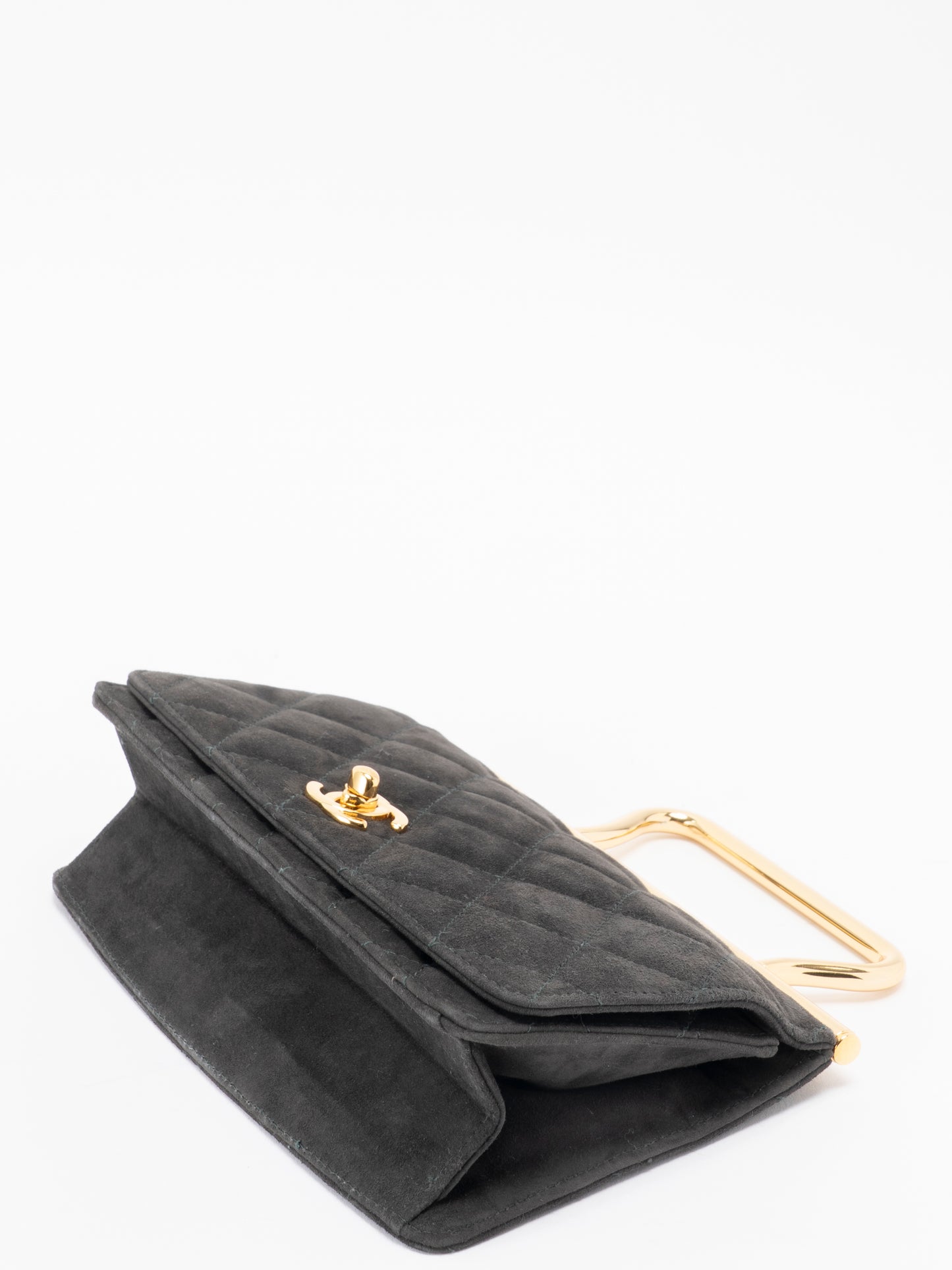 シャネル マトラッセ トップハンドルバッグ スエード グレー ゴールド金具