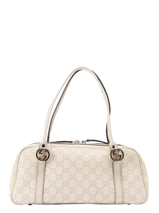 グッチ GG柄 ミニボストン ショルダーバッグ レザー ホワイト ゴールド シルバー金具