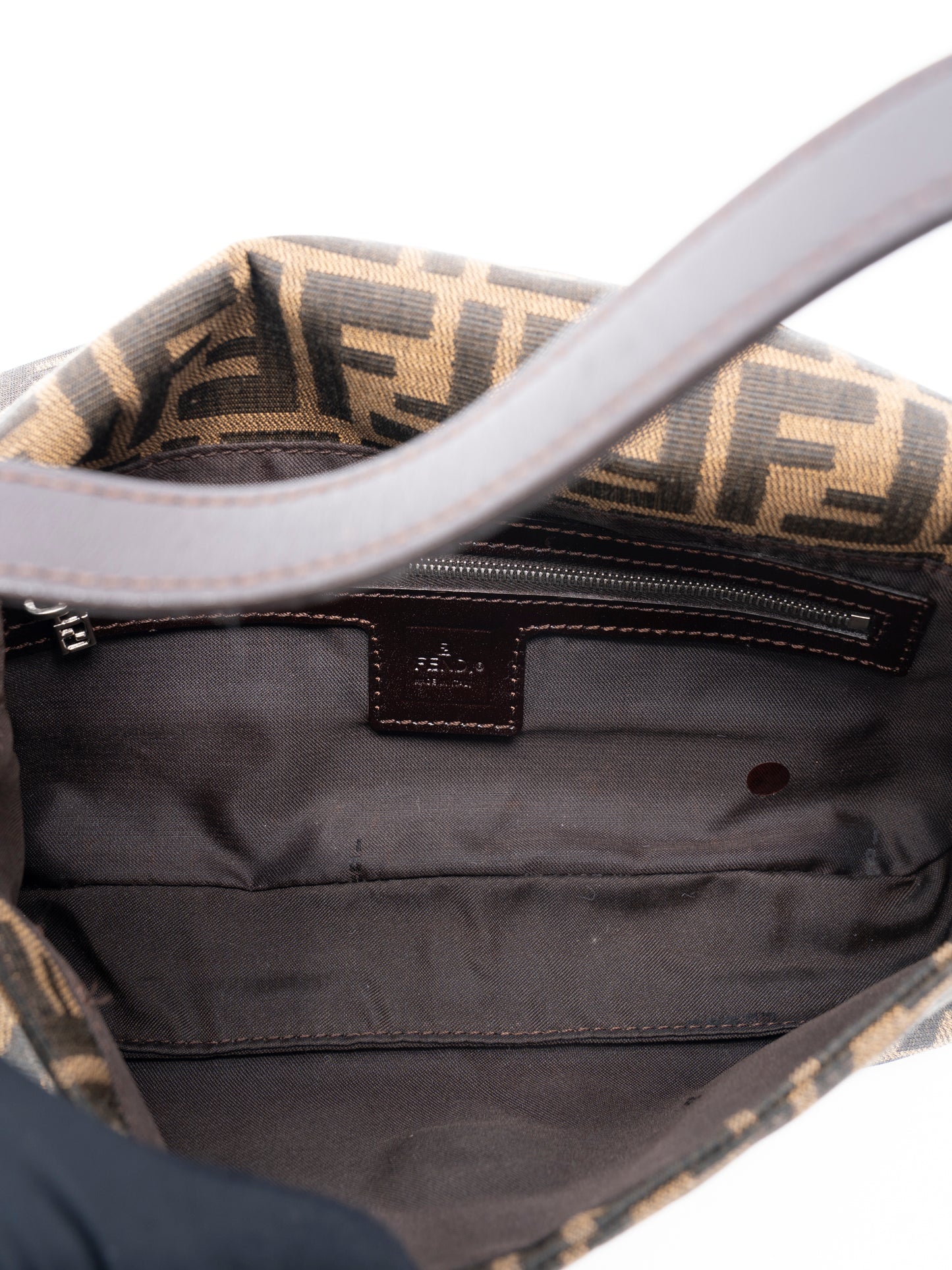 フェンディ ズッカ マンマバケット ショルダーバッグ キャンバス ブラウン シルバー金具