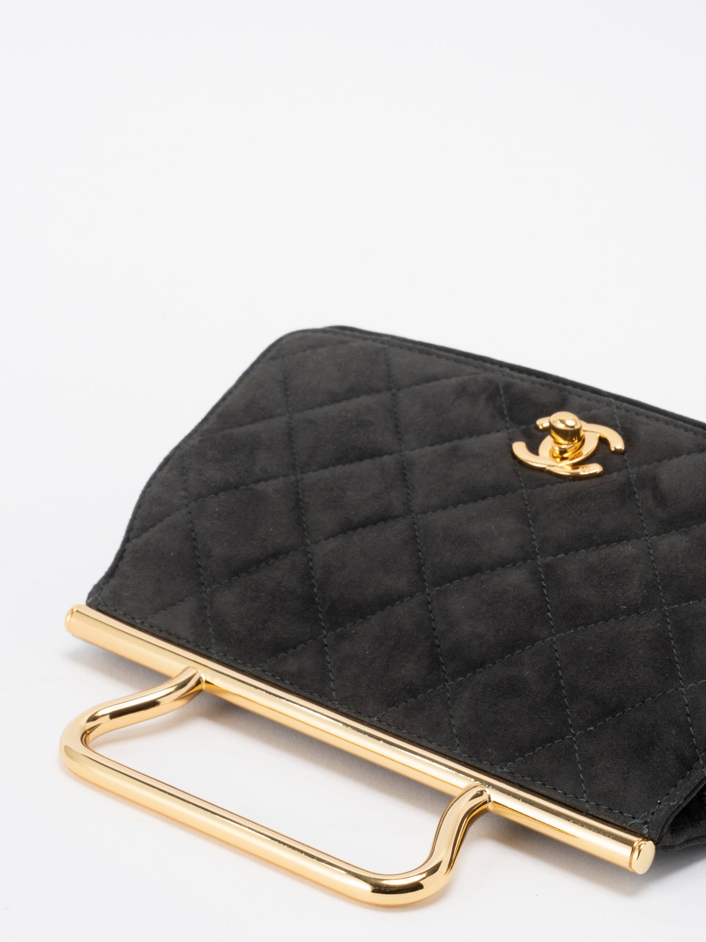 シャネル マトラッセ トップハンドルバッグ スエード グレー ゴールド金具