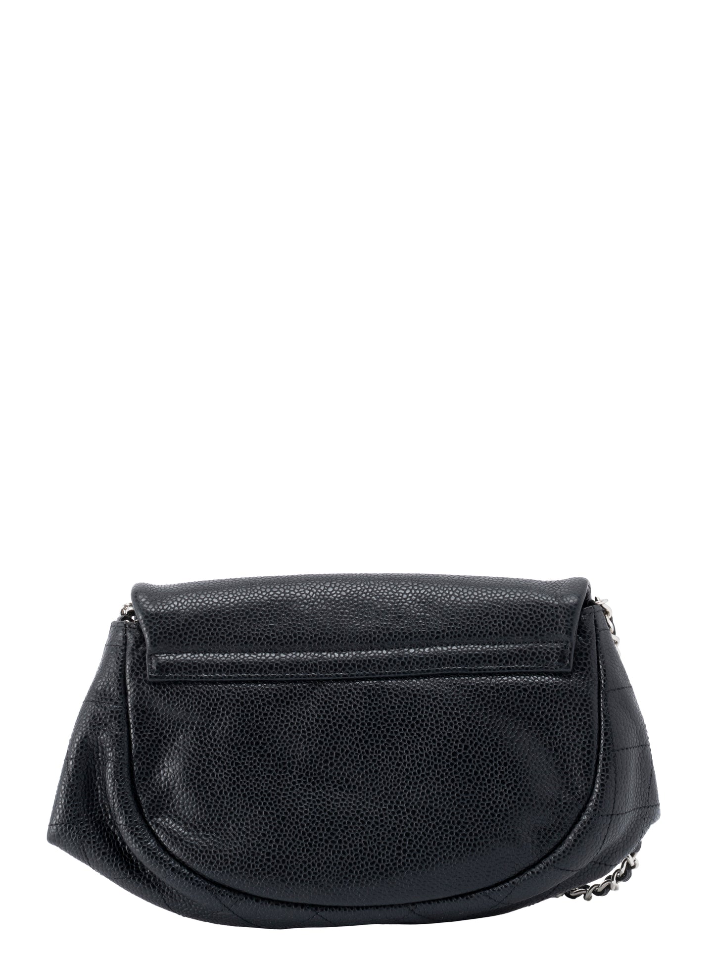 シャネル ココマーク ハーフムーン チェーンウォレット キャビアスキン ブラック シルバー金具