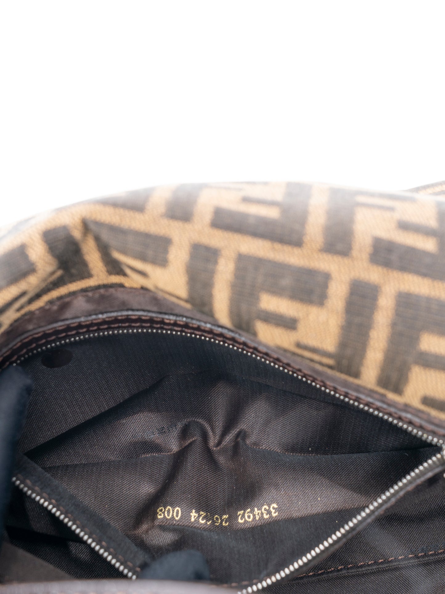 フェンディ ズッカ マンマバケット ショルダーバッグ キャンバス ブラウン シルバー金具