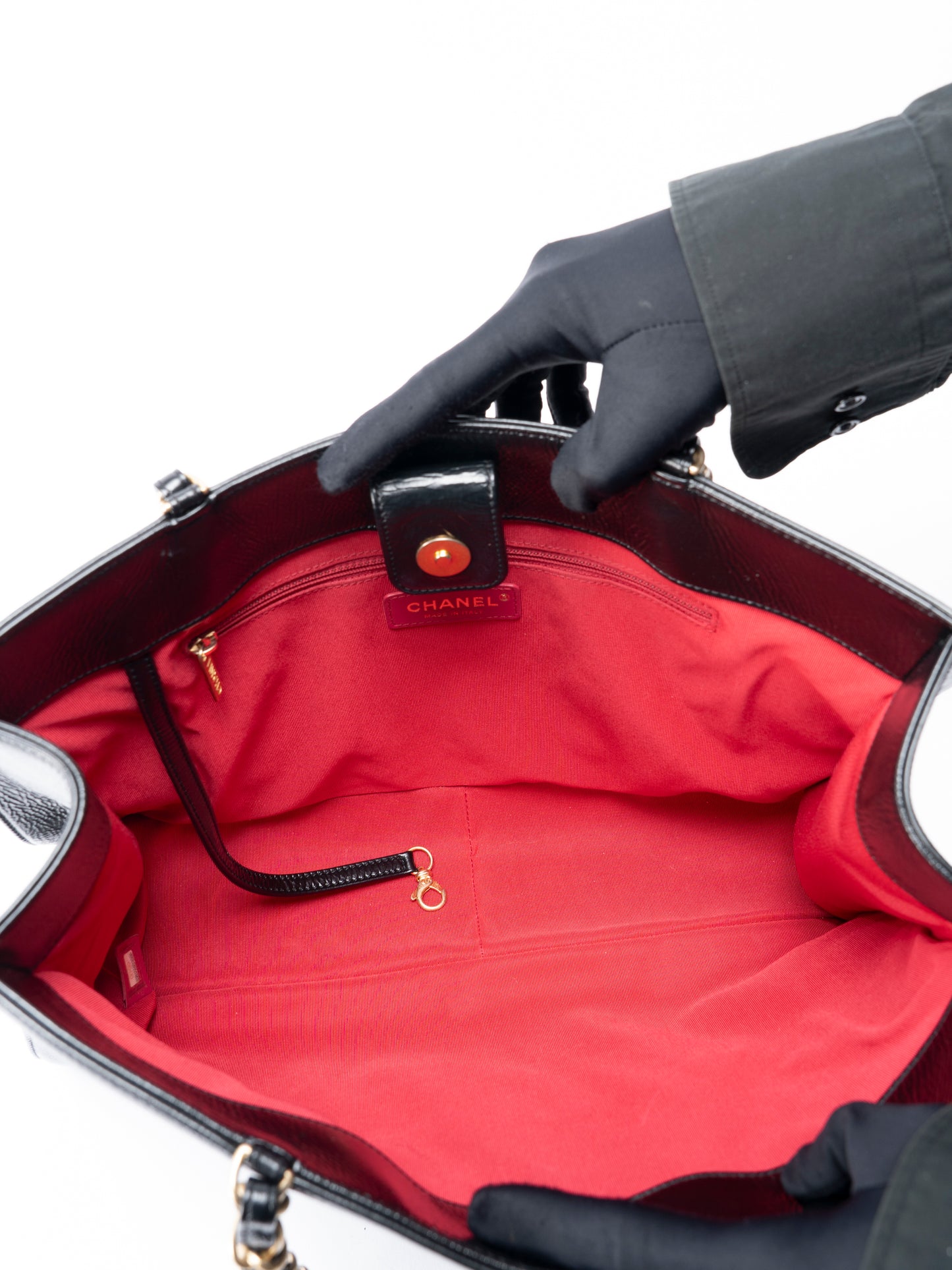 シャネル デカココ チェーントートバッグ エンボスカーフスキン ブラック ゴールド金具